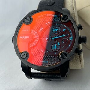 Diesel DZ7443 Blue/Red Chronograph Dial Leather Band Little Daddy Men's Watch